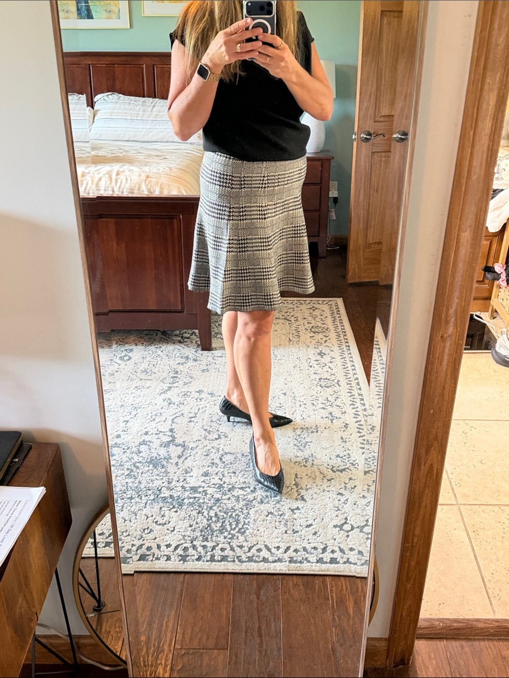 Max Studio Black and White Plaid Skater Skirt